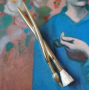 Vintage Two Crossed Paint Brushes Pin/Brooch 🎨